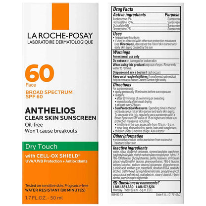 Anthelios Clear Skin Oil Free Sunscreen SPF 60